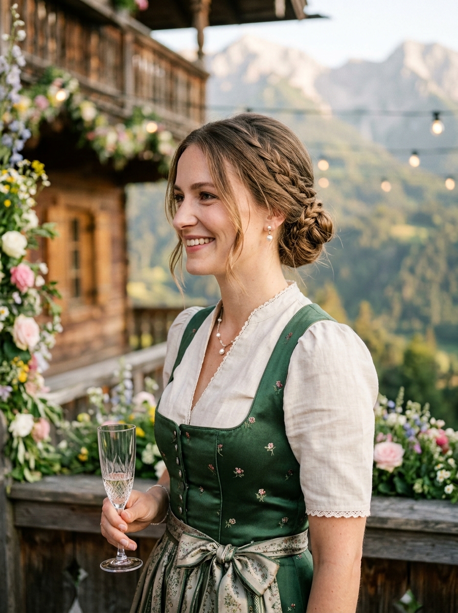 Tiefer Dutt mit geflochtenem Detail als Dirndlfrisur Inspiration 2026